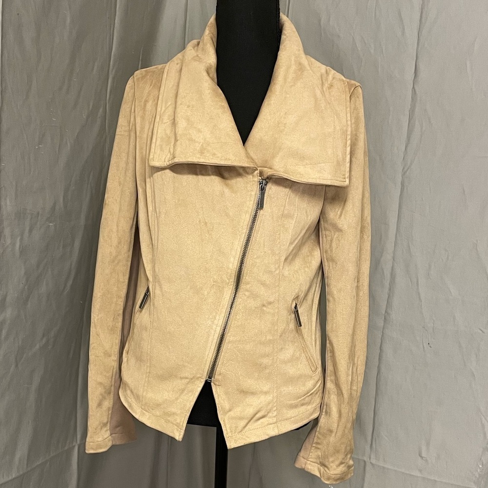 NWT Dress Barn Women's Tan Faux Sueded Leather Jacket